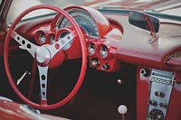 Interiors of classic red car