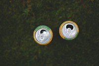 Two empty cans on a lawn. Visit <a href="https://kaboompics.com/" target="_blank">Kaboompics</a> for more free images.