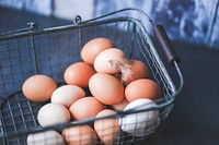 Basket of fresh chicken eggs. Visit <a href="https://kaboompics.com/" target="_blank">Kaboompics</a> for more free images.