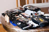 Makeup and makeup tools on a table. Visit <a href="https://kaboompics.com/" target="_blank">Kaboompics</a> for more free images.