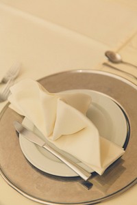 Folded napkins on a dinner table