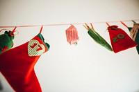 Christmas stockings hanging on a thread