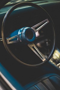 Closeup of a steering wheel