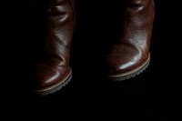 Closeup of trendy brown leather shoes