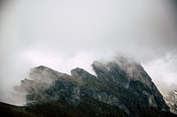 Foggy Seceda mountain in Italy
