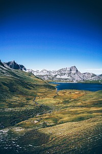 View of a lake in the Alps
