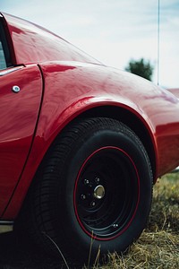 Rear view of a vintage red sports car