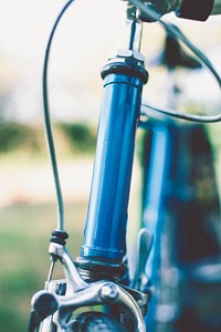 Closeup of a blue racing bike frame