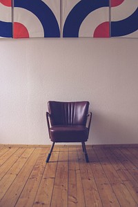 Brown leather armchair in a room