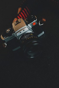 Closeup of a vintage analog single-lens reflex camera