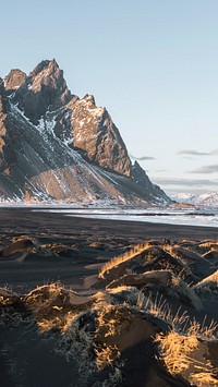 Nature mobile wallpaper background, Stokksnes, Vatnajokull National Park, Iceland