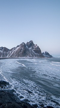 Ocean phone wallpaper background, Stokksnes, Vatnajokull National Park, Iceland