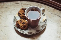 Hot cup of tea and cookies
