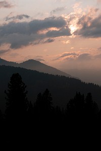 View of sunrise and mountains