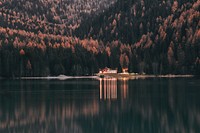 Beautiful Antholzer See lake, South Tyrol, Italy