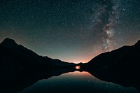 Milky way Antholz lake, South Tyrol, Italy