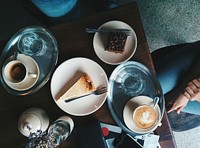 Coffee and cake in a cafe