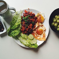 Healthy breakfast with beans and sunny side up