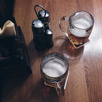 Glasses of beer in a pub