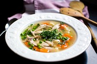 Homemade chicken broth with vegetables