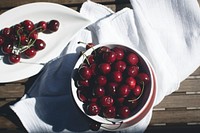 Red cherries in the bowls