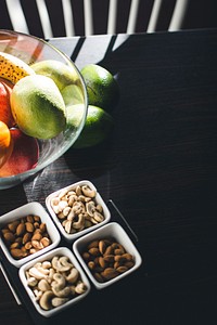 Nuts and fruits on the table