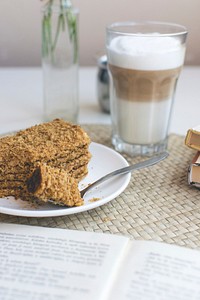 Traditional Czech honey cake with cafe latte