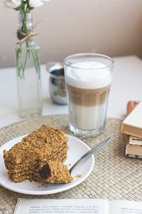 Traditional Czech honey cake with cafe latte