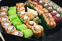 Colorful sushi in a box