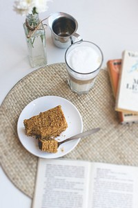 Traditional Czech honey cake with cafe latte