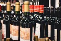 Bottles of red wine in a store