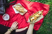 Beef hot dog at a picnic