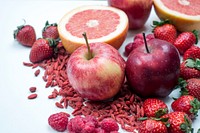 A variety of red fruits