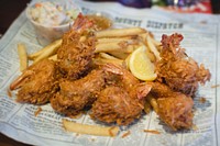 Fried shrimps with fries