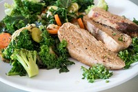 pork meat with green vegetables