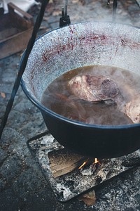Cooking meat in a pot