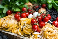 Assortment of fresh Italian pasta with vegetables