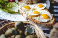 Breakfast with quail egg sunny side up