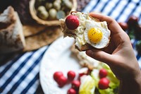 Breakfast with quail egg sunny side up