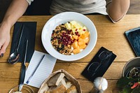 Fresh homemade granola with fruits