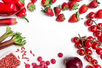 A variety of red fruits and vegetables