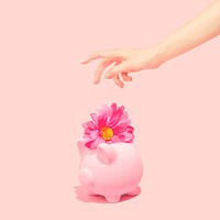 Piggy bank with a flower