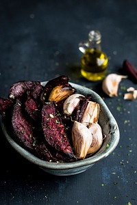 Bowl od roasted red beets and garlic. Visit Monika Grabkowska to see more of her food photography.