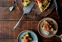 Vegan quiche with diced tomato toppings