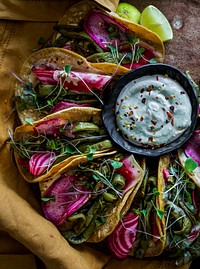 Colorful plant-based taco with beet