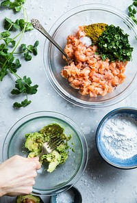 Preparing Paleo salmon cakes. Get the recipe <a href="https://www.rawpixel.com/board/444822/low-carb-paleo-salmon-cakes" target="_blank">here</a>