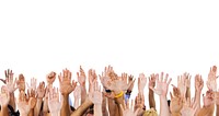 White copy space with crowd's raised hands