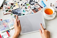 Caucasian woman holding digital tablet