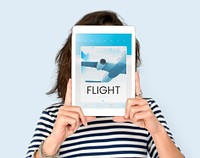 Illustration of air ticket booking for travel destination on digital tablet