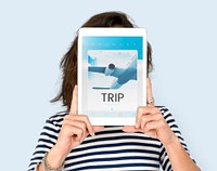 Illustration of air ticket booking for travel destination on digital tablet